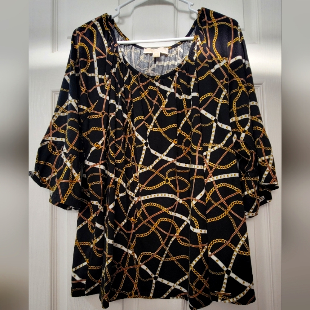 Black and Gold Chain Print Blouse